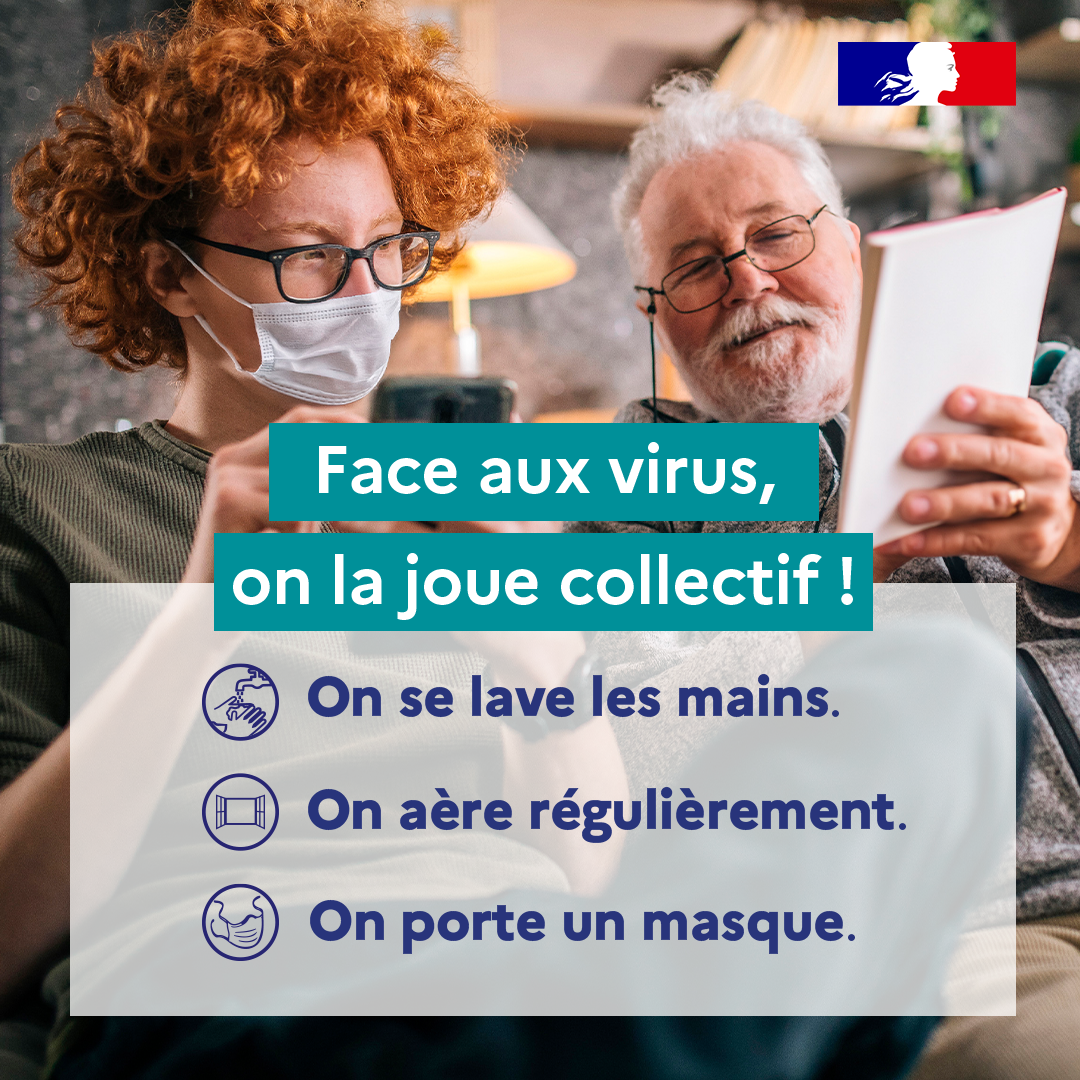 Face aux virus, on la joue collectif : on se lave les mains, on aère régulièrement, on porte un masque.