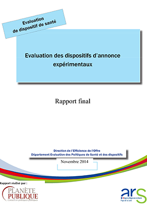 couverture du rapport d'évaluation des dispositifs d'annonce expérimentaux publié en novembre 2014
