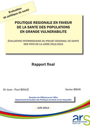 couverture du rapport d'évaluation sur la politique régionale en faveur de la santé des populations en grande vulnérabilité, rédigé en juin 2014 par le Département Evaluation des politiques de santé et des dispositifs