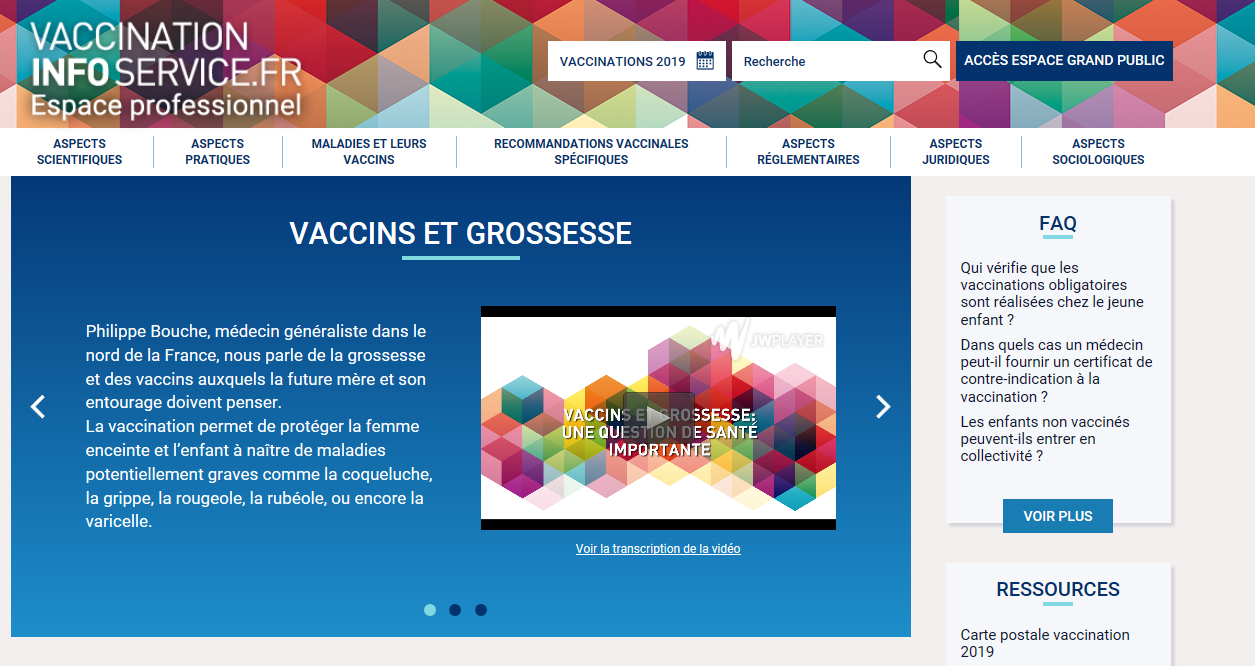 visuel de l'espace pour les professionnels, du site sur la vaccination