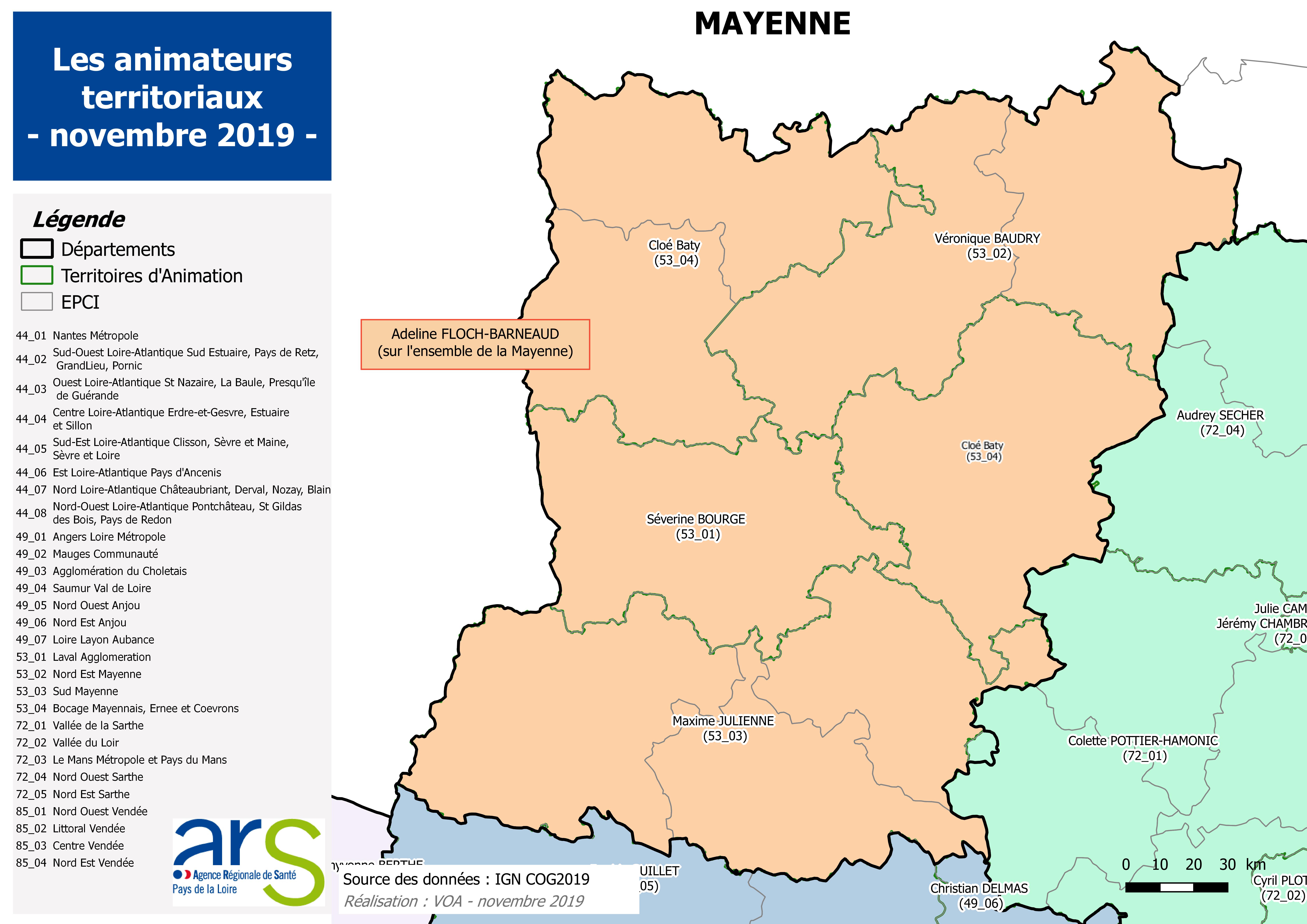 Carte de l'animation territoriale en Mayenne.