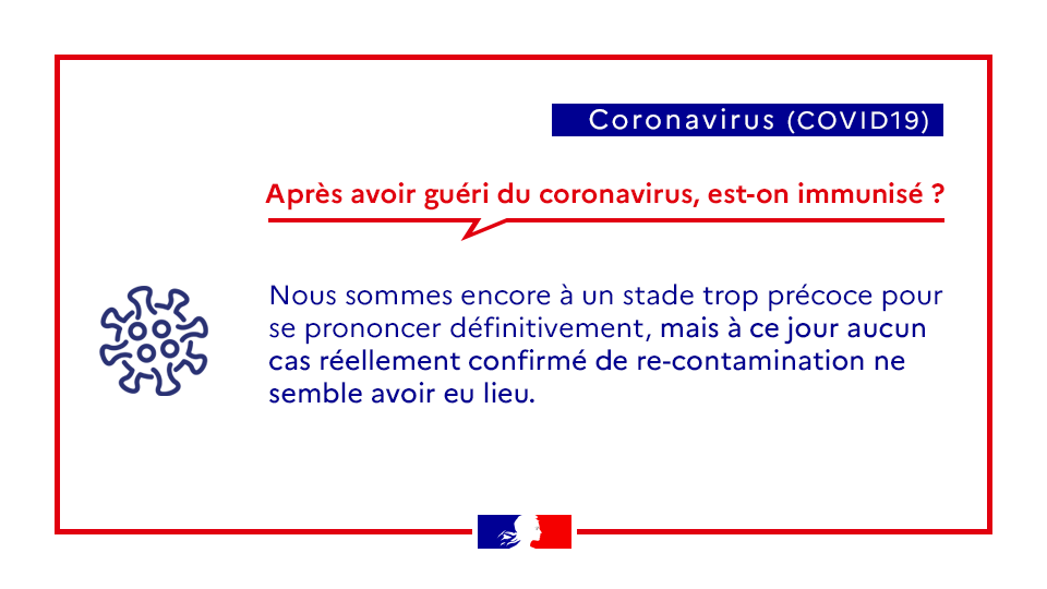 Après avoir été guéri du Coronavirus, est-on immunisé. Trop tôt pour se prononcer, mais à ce jour, aucun cas réellement confirmé de re-contamination ne semble avoir eu lieu.