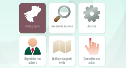 Les services proposés par Oscarsanté : cartographie des actions de santé publique en pays de la loire, recherche avancée, analyse, répertoire des acteurs, outils et supports créés, soumettre une action, moi sans tabac.