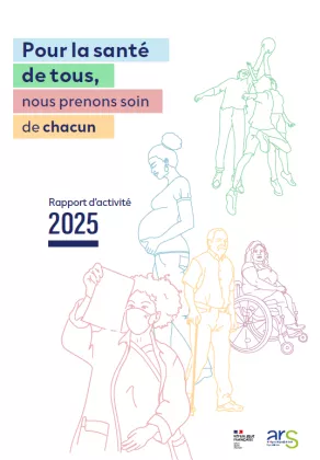 couverture du rapport d activité 2025 représentant une femme enceinte, une personne en fauteuil roulant et des jeunes pratiquant une activité sportive