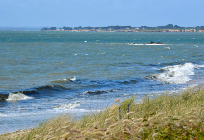 image de la plage en Loire-Atlantique, on y voit la mer et la côte pour illustrer la surveillance estivale des eaux de baignade