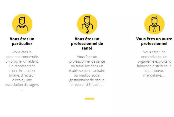 Capture d'écran de la page d'accueil du portail national des signalements des événements indésirables graves