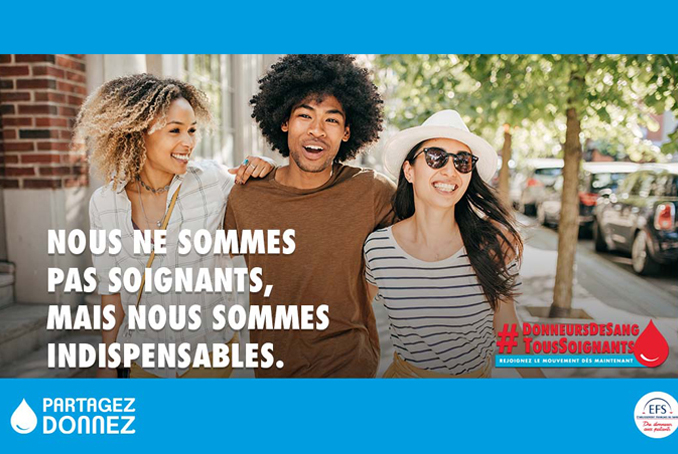 Nous ne sommes pas soignants, mais nous sommes indispensables. Donneurs de sang, tous soignants : rejoignez le mouvement dès maintenant. Partagez, donnez.